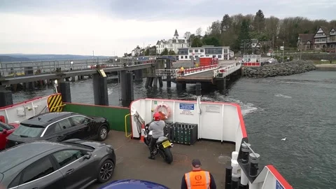 Approaching Dunoon pier on the Sound of Soay, Scotland, UK Stock Footage 237898470