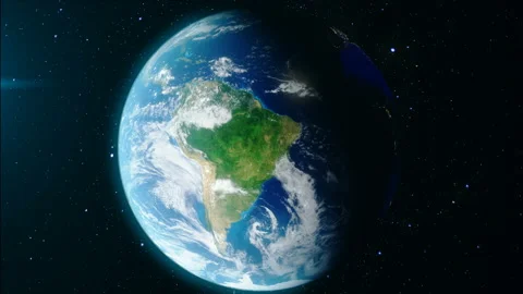 Approaching the Earth. World Globe from Space. Earth rotates around its axis Stock Footage
