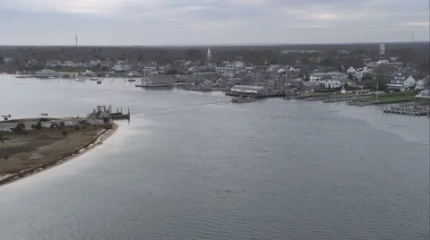 Approaching Edgartown, Massachusetts; ferry coming into slip at terminal. Shot Stock Footage 59181730
