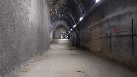 Approaching the exit of B8 Bergkristall underground concentration camp  Stock Footage 147024906