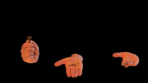 Approaching hands with different keys on black - choice concept Stock Footage 73353895