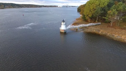 Approaching a Lighthouse From Above Stock Footage 97545489
