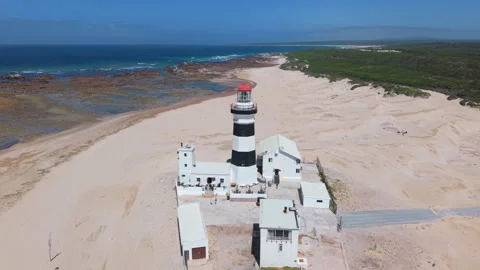 Approaching Lighthouse with Beach and Coastal Landscape on Sunny Day Stock Footage 306255611