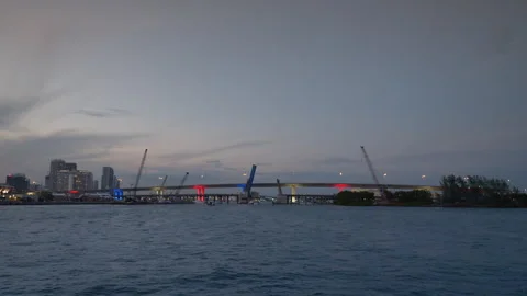 Approaching MacArthur Causeway Bridge Stock Footage 316422744