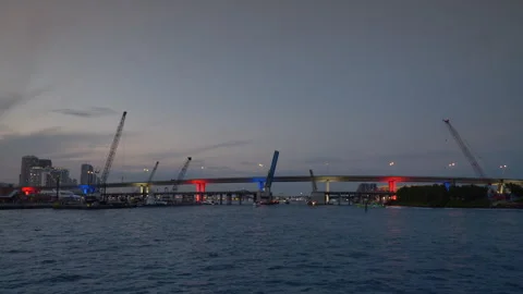 Approaching MacArthur Causeway Bridge Stock Footage 316422757