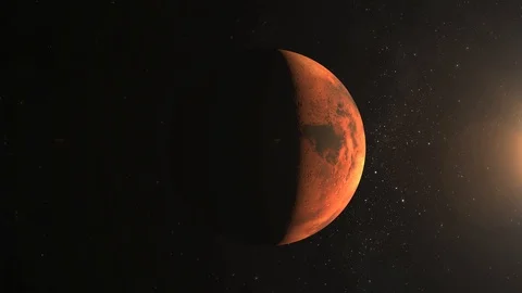 Approaching Mars. The camera flies near the planet. View from space. Stars Stock Footage 98564643