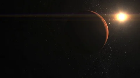 Approaching Mars. The sun in the frame from the top right. Mars moves to the Stock Footage 98212227