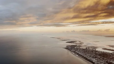 Approaching Miami coast at sunset Stock Footage 168274299