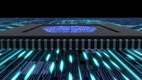 Approaching to a microprocessor with an electronic brain Stock Footage 143384207