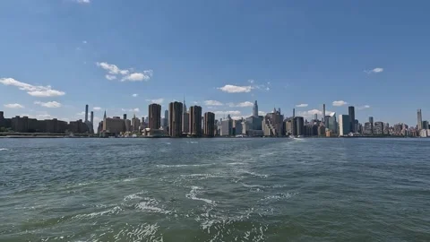 Approaching Midtown Manhattan Whilst Heading North on the East River Timelapse Stock Footage 219162496
