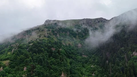Approaching Misty Mountain Summit with Breathtaking Forest Panorama 스톡 동영상 339409002