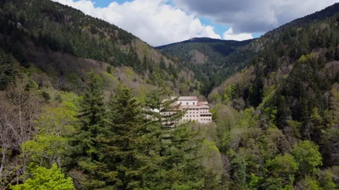 Approaching the Monastery of Camaldoli from above Stock Footage 322061176