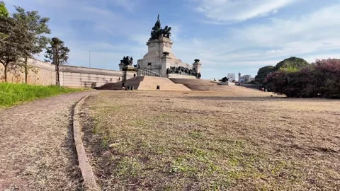 Approaching the Monument to the Independence of Brazil at Ground Level Stock Footage 334951424