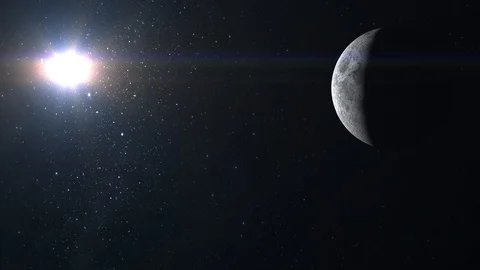 Approaching to the Moon. The camera flies around. The moon moves down the screen Stock Footage 95292240