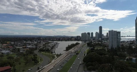 Approaching Moving Traffic by drone Stock Footage 76037265