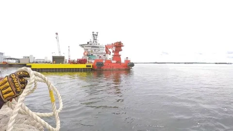 Approaching offshore supply terminal, getting ready for mooring Stock Footage 83783825