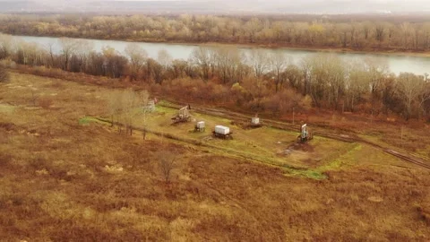 Approaching the oil rigs in the field. Stock Footage 150325559