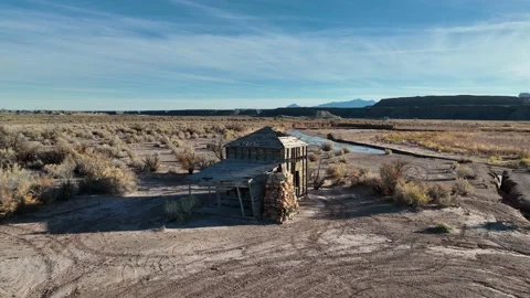 Approaching old cabin on an abandoned cattle ranch Stock Footage 165566515