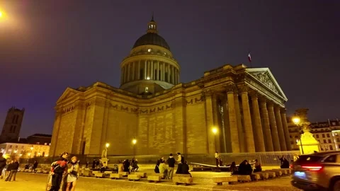 Approaching Pantheon Paris At Night Stock Footage 325768838
