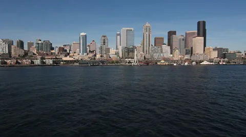 Approaching Seattle Downtown from a Ferry Stock Footage 39411675