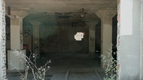 Approaching shot into abandoned building Stock Footage 169875609