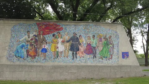 Approaching shot of old Soviet mosaic Stock Footage 199464265