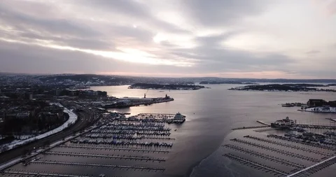 Approaching shot towards Aker Brygge from Marina near Skoyen in Oslo, Norway Stock Footage 85865718