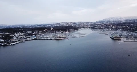 Approaching shot towards Fram museum and Frognerkilen in Oslo, Norway Stock Footage 85866156