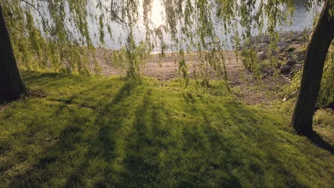 Approaching the side of river Danube at Kopaszi Dam in Budapest in summer Stock Footage 122213219