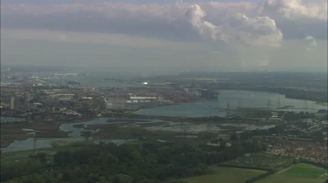 Approaching Southampton Docks And Container Port Stock Footage 65201290