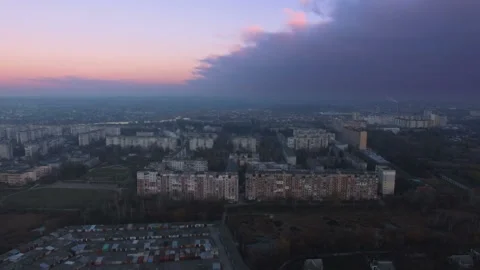 Approaching to the soviet town at sunset Stock Footage 111425070
