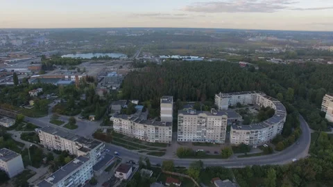 Approaching to the soviet town at sunset Stock Footage 113274816