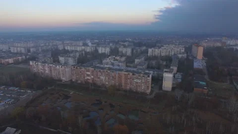 Approaching to the soviet town at sunset Stock Footage 113278624