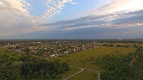 Approaching to the soviet town at sunset Stock Footage 120776878