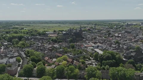 Approaching St. Jan Cathedral, Den Bosch City on Clear Day 3 Stock Footage 308820761