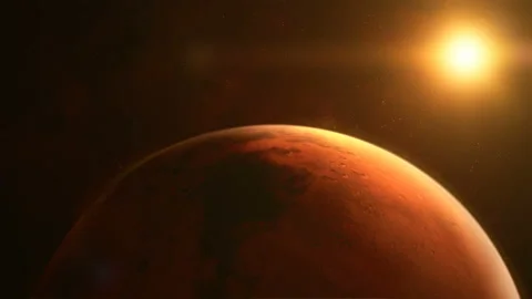 Approaching the sunlit surface of the planet Mars Stock Footage 127507300