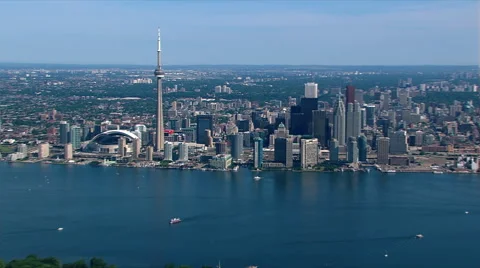 Approaching Toronto skyline from Lake Ontario. Shot in 2003. Stock Footage 59390744