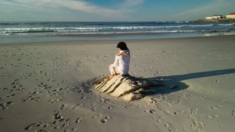 Approaching Towards Romantic Couple On The Sandy Shore Stock Footage 227305597