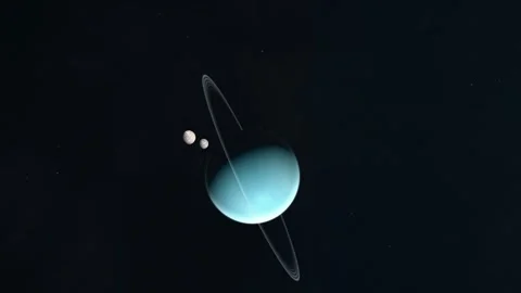 Approaching Uranus and Two of the Larger Moons Stock Footage 241914662