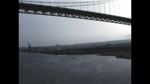 Approaching the Vincent Thomas Bridge 1974 Stock Footage 266451732