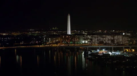 Approaching Washington Monument over cityscape at night. Shot in 2011. Stock Footage 59198186