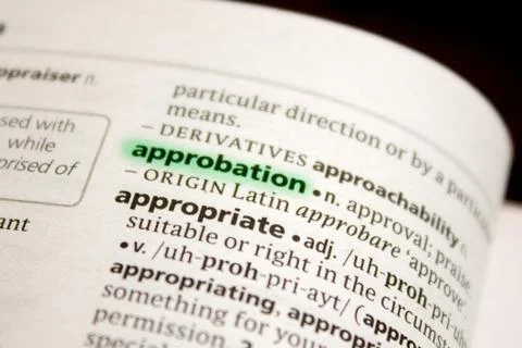 Approbation word or phrase in a dictionary. Stock Photos