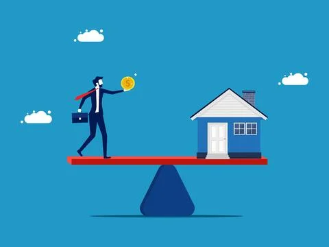 Appropriate value of property or purchase of property. Businessman with money Stock Illustration