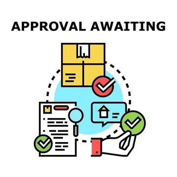 Approval awaiting status concept with document package and hand 库存插图