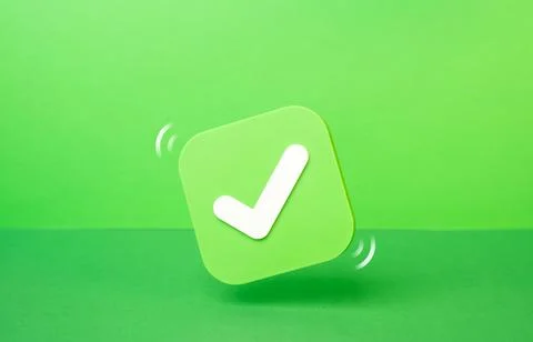 An approval checkmark on a green background. Democratic elections. Task com.. Stock Photos