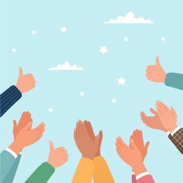 Approval, clapping hands and thumbs up. illustration in flat style Stock Illustration