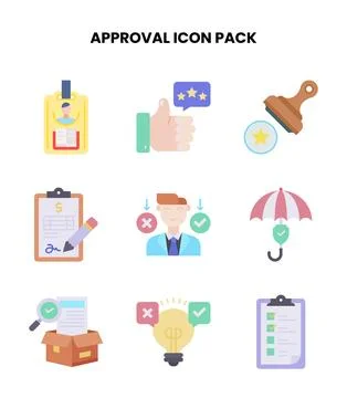 Approval Flat Bundle Icons Pack Stock Illustration