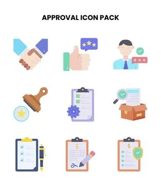 Approval Flat Collection Icons Pack Stock Illustration