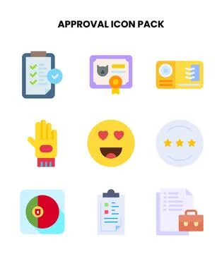 Approval Flat Collection Icons Pack Stock Illustration