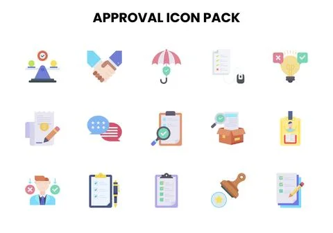 Approval Flat Collection Icons Pack Stock Illustration